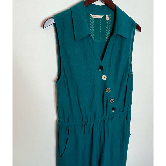 Soft Surroundings Women's Rio Jumpsuit Size PL Green Blue V Neck Gauze Pockets - Picture 3 of 11